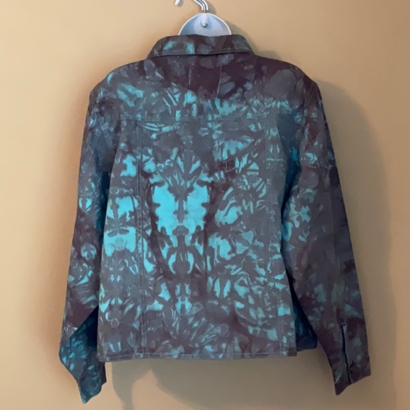 Size L Turquoise and Brown Tie Dye Jacket - Picture 6 of 9